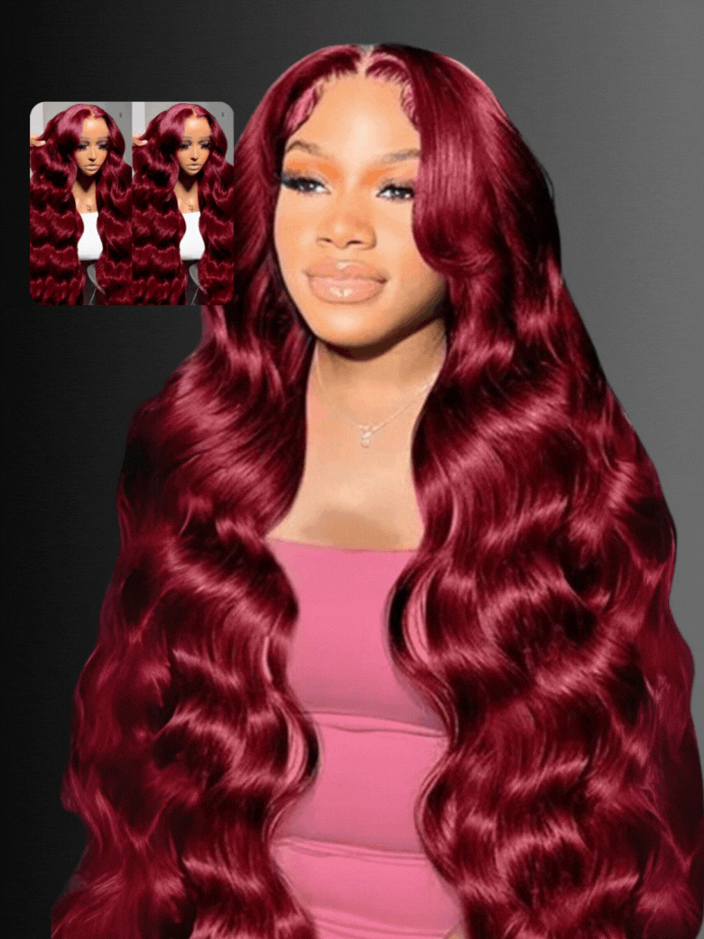 13x4 Pre-Everything Lace Frontal Warm Burgundy Loose Wave Wig