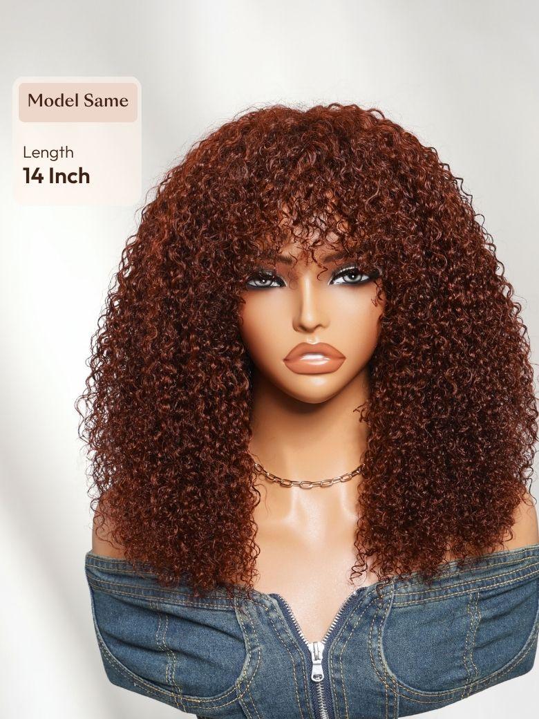 UNice 7x5 Bye-Bye Knots Lace Frontal Pull And Go Fluffy Natural Black Loose Wave & Machine Made Yaki Human Hair Glueless Curtain Bangs Wig