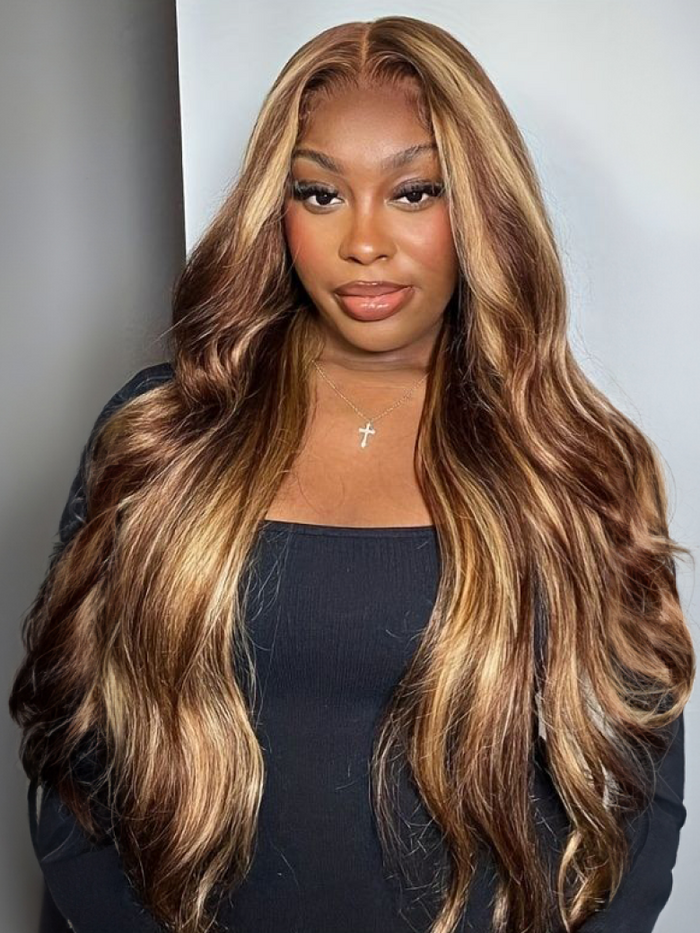 180% Density 7x5 Bye Bye Knots Wig Honey Blonde Body Wave Wig With Bleached Clean Knots