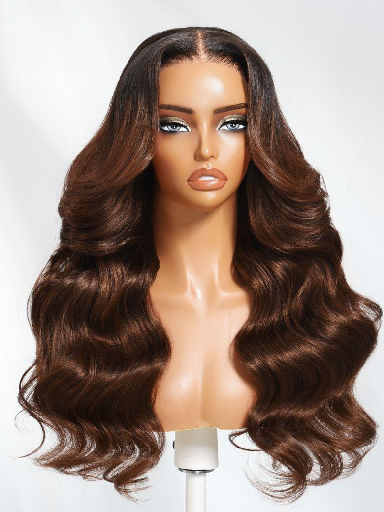 UNice 13x4 Pre-Everything™ Lace Frontal Coffee Brown Loose Wave Glueless Drawstring Wig with Layered Curtain Bangs