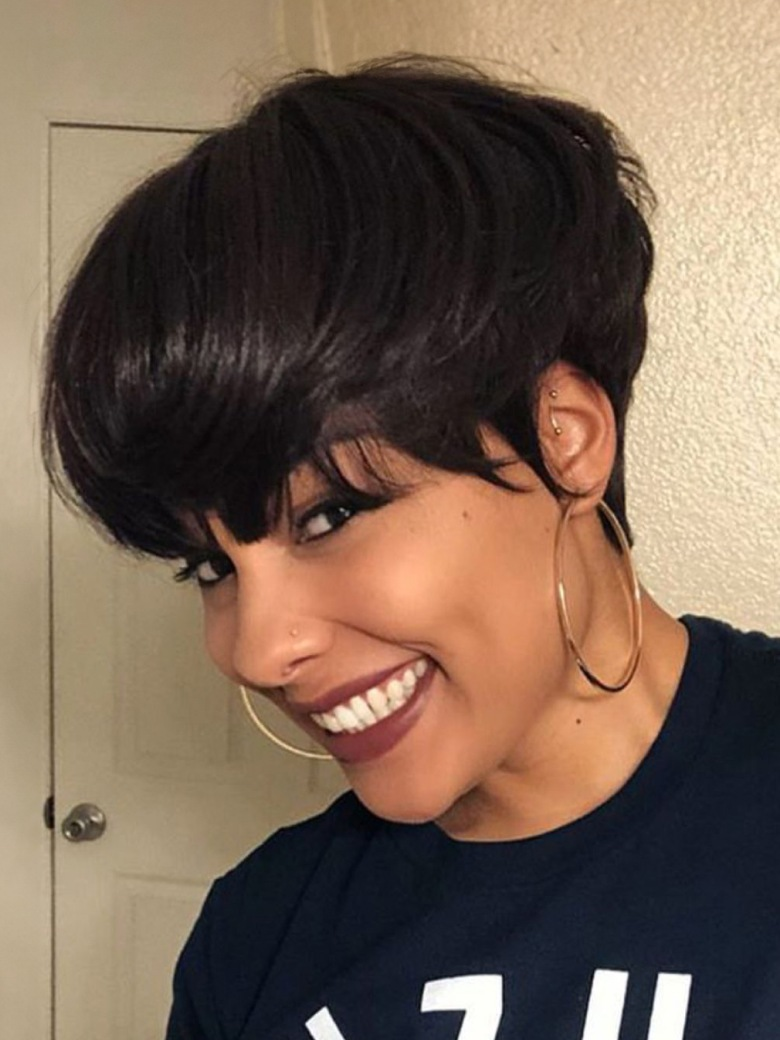 [100% Human Hair] Short Pixie Cut Human Hair Glueless Wig With Side Bangs