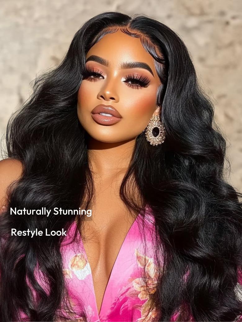 7x5 Bye-Bye Knots Glueless Invisi Drawstring Black Yaki Wig with Soft Layers & Pre-Plucked Hairline 150% Density