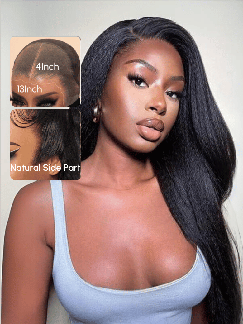 13x4 Pre-Everything Super Secure Black Kinky Straight Wig Real Ear To Ear Pre-Cut & Pre-Pluck &  Pre-Bleached Pre-Everything Wig