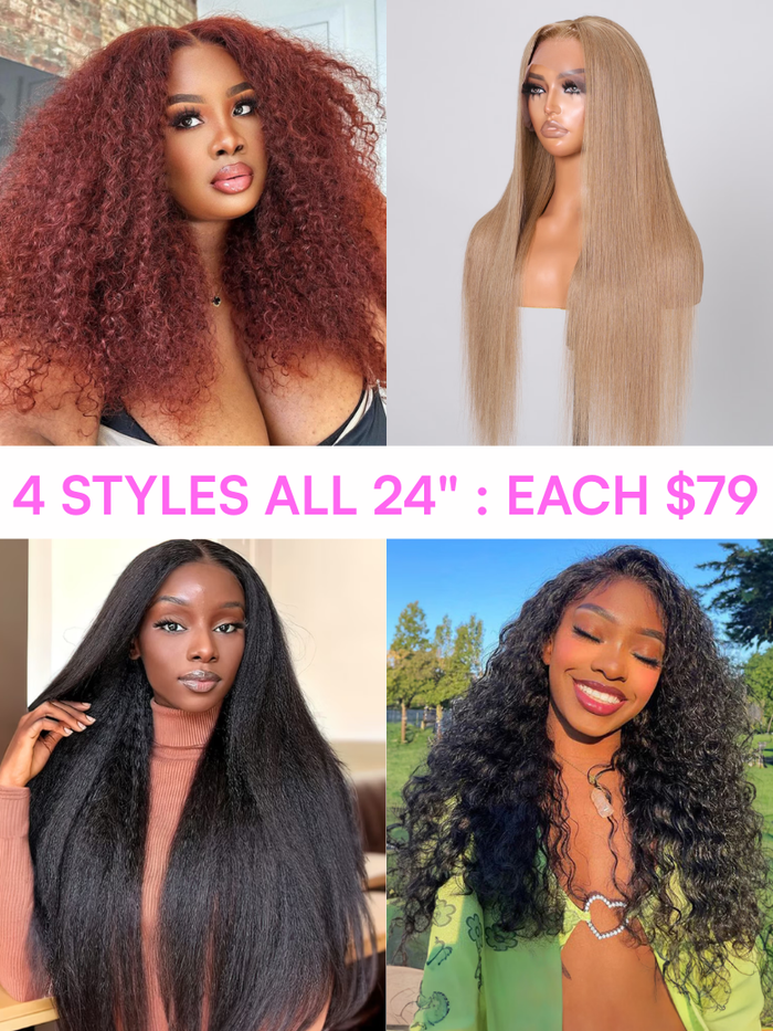 [All 24" Each $79]Reddish Brown Kinky Curly/ Silk Straight/Kinky Straight/Deep Wave