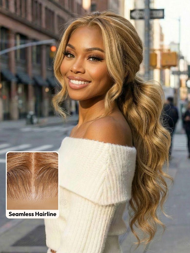 7x5 Bye-Bye Knots Wig Glueless Lace Honey Blonde Body Wave Drawstring Wig With Bleached Knots