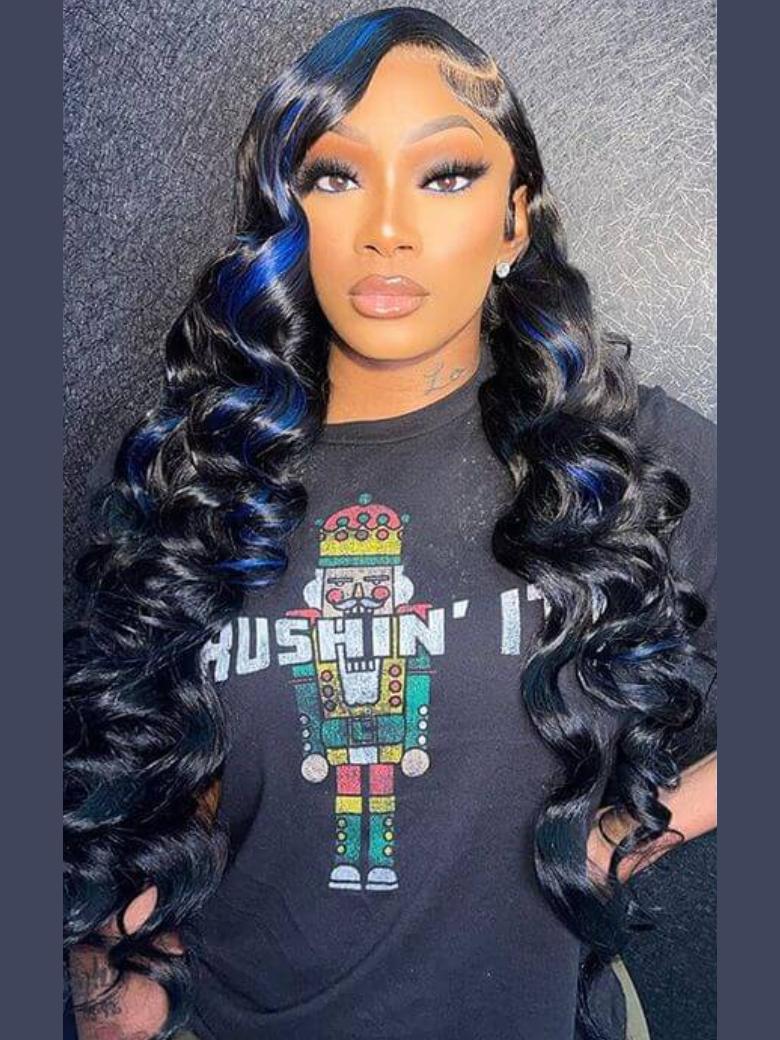 13x4 Lace Frontal Blue Highlight Colored Wigs