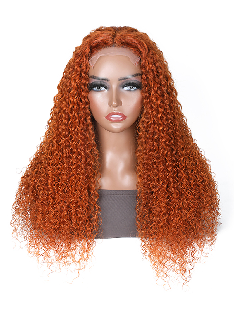 [22in=$106] Hot Ginger Color Glueless Lace Jerry Curly Human Hair Lace Part Wig 150% Density
