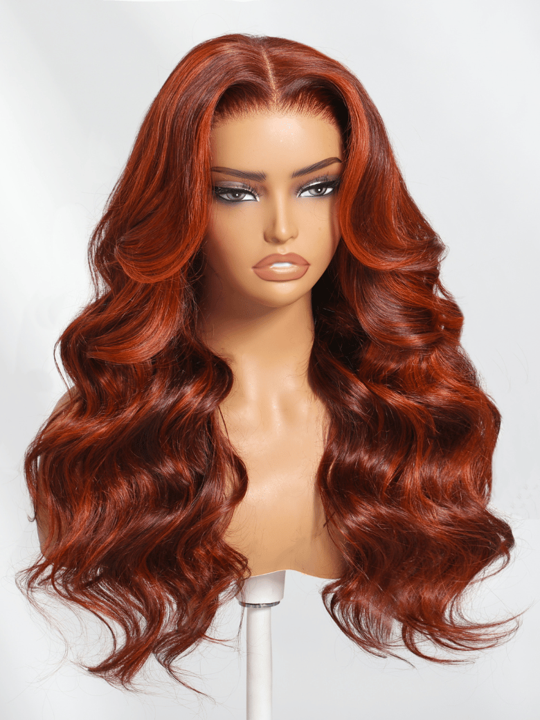 ByeBye Knots 7x5 Lace Loose Wave Red Orange Highlights Wig with Face Framing Layers 150% Density