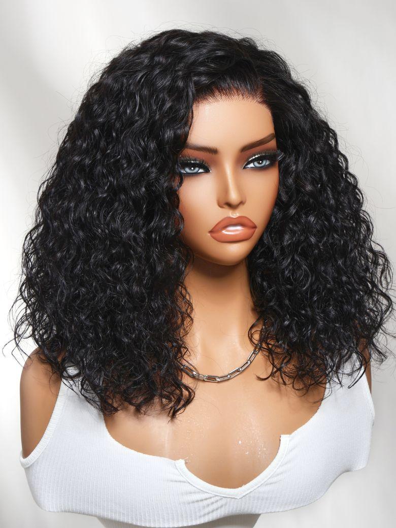 UNice 7x5 Bye Bye Slip™ Lace Black Celebrity-Inspired Side Part Natural Curly Bob Wig Drawstring Wig 180% Density
