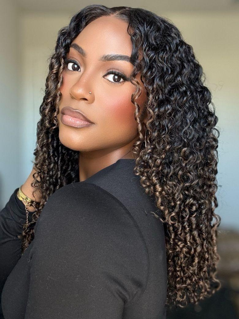 Summer Color 7x5 Bye Bye Slip™ Glueless Lace Black to Chestnut Brown Ombre Burmese Curly With Finger Coil Ends Wig With Drawstring