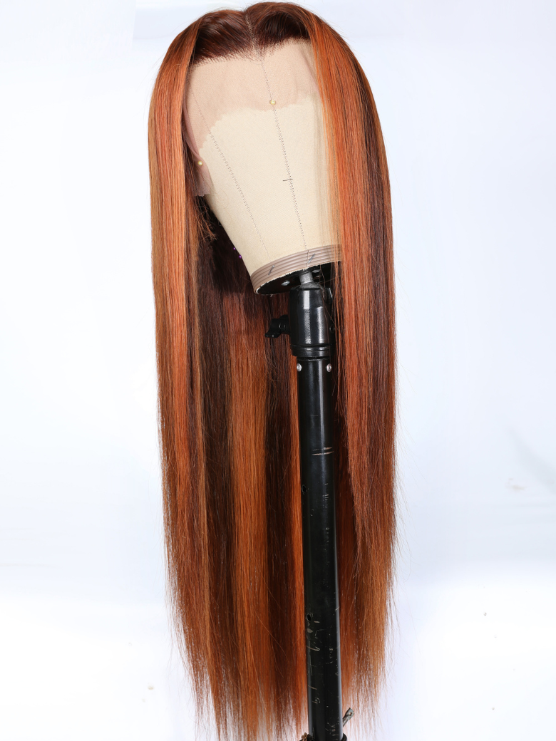 13x4 Lace Frontal Auburn and Ginger Mix Color Straight Human Hair Wigs