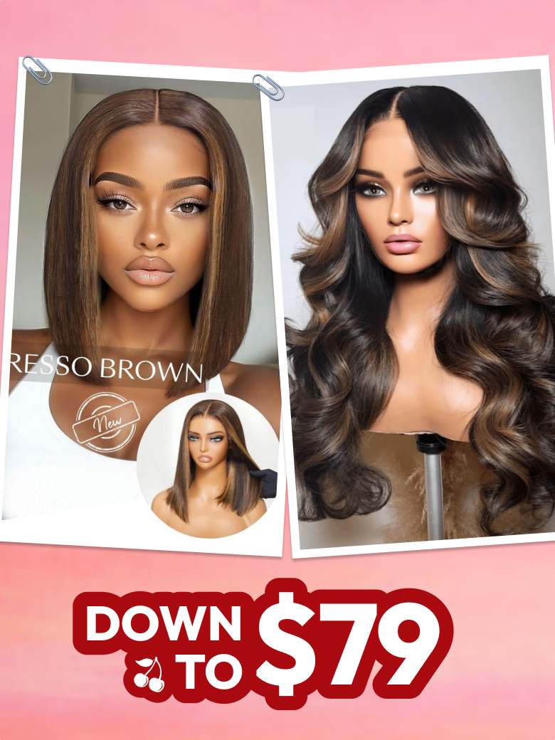 13x4 180% Density/ 7x5 Espresso Brown With Highlights Middle Part Blunt Bob Wig