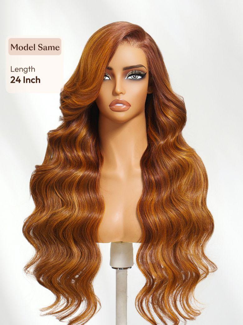 UNice 13x4 Pre-Everything™ Lace Frontal Copper Ginger With Highlights Loose Body Wave Wig with Invisi Drawstring