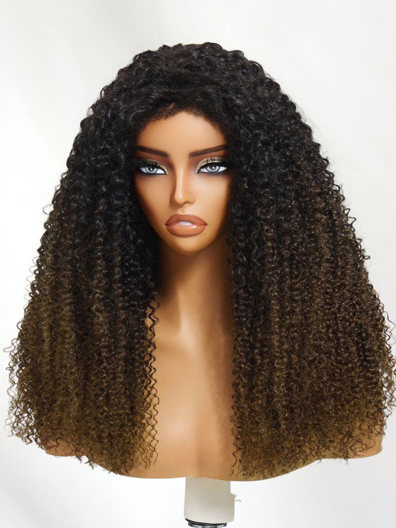 UNice Flip Over Half Wig Black to Chestnut Brown Ombre Kinky Curly Wig