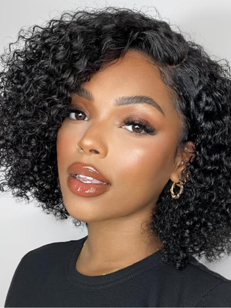 [Down to $79] 7x5 Bye-Bye Knots Wig Natural Black Short Curly Pre Side Part Bob Wig