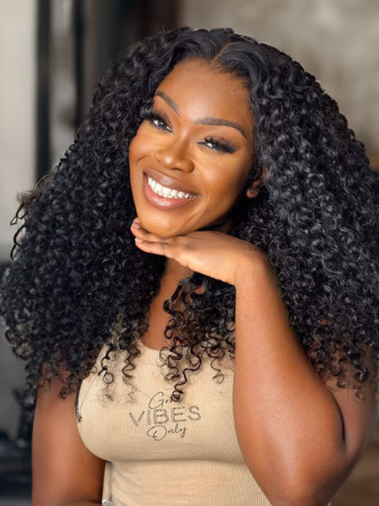 Pre Cut 6x4.5 Lace Curly Natural Black Lace Wig With Breathable Cap Bleached Knots 150% Density