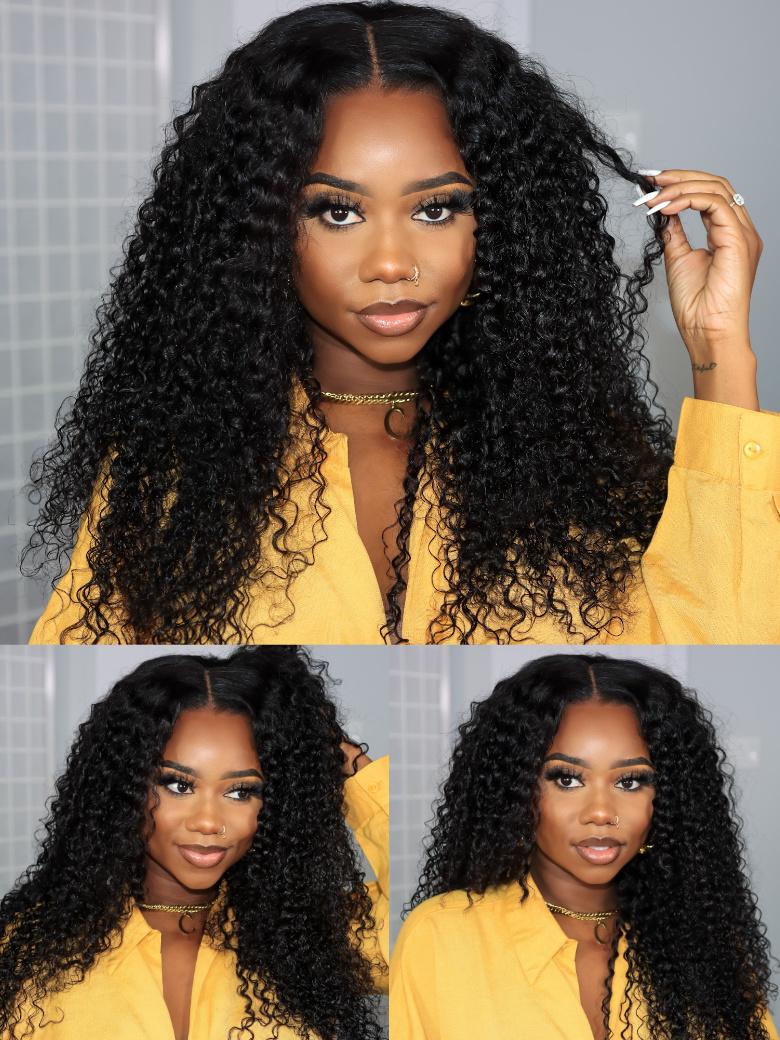 [18 Inch=$79] Glueless V Part 0 Skill Needed Wig Beginner Friendly Natural Scalp Curly Human Hair Upgraded U part Wig Without Leave out