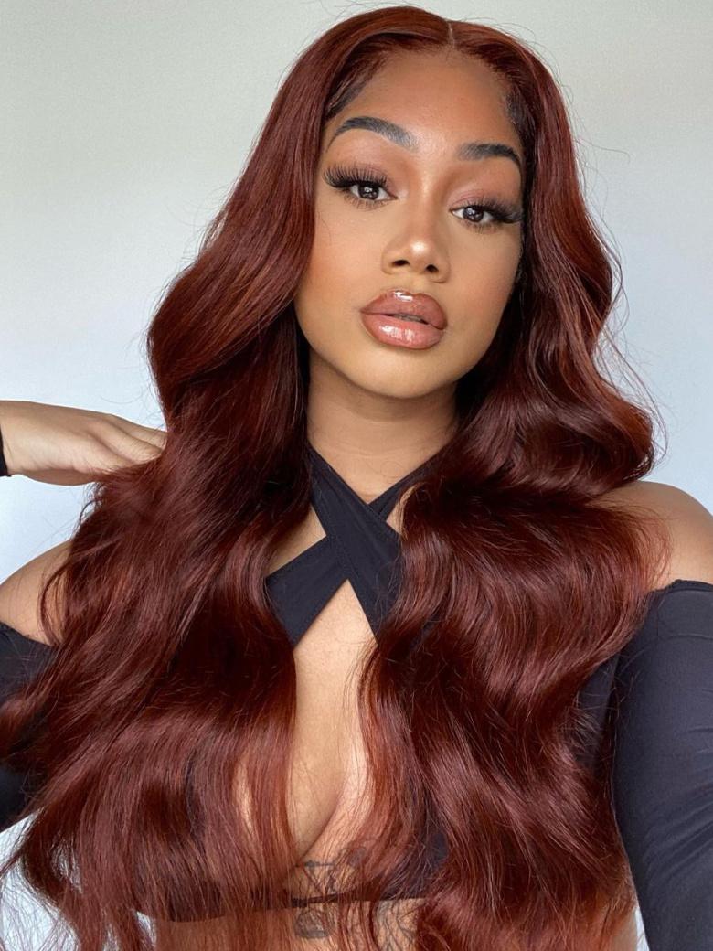 [From 18"] Pre-Cut 6x4.5 Lace Wig Reddish Brown Body Wave Glueless Air Wig 150% Density