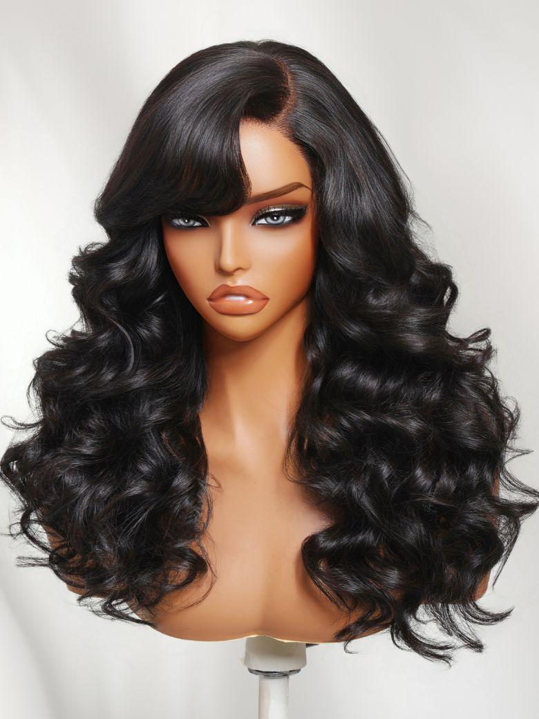 UNice Bye-Bye Knots™ 7x5 Lace Loose Curls Feathered Cut 200% Density Wigs with Side Swept Bangs & Invisi Drawstring