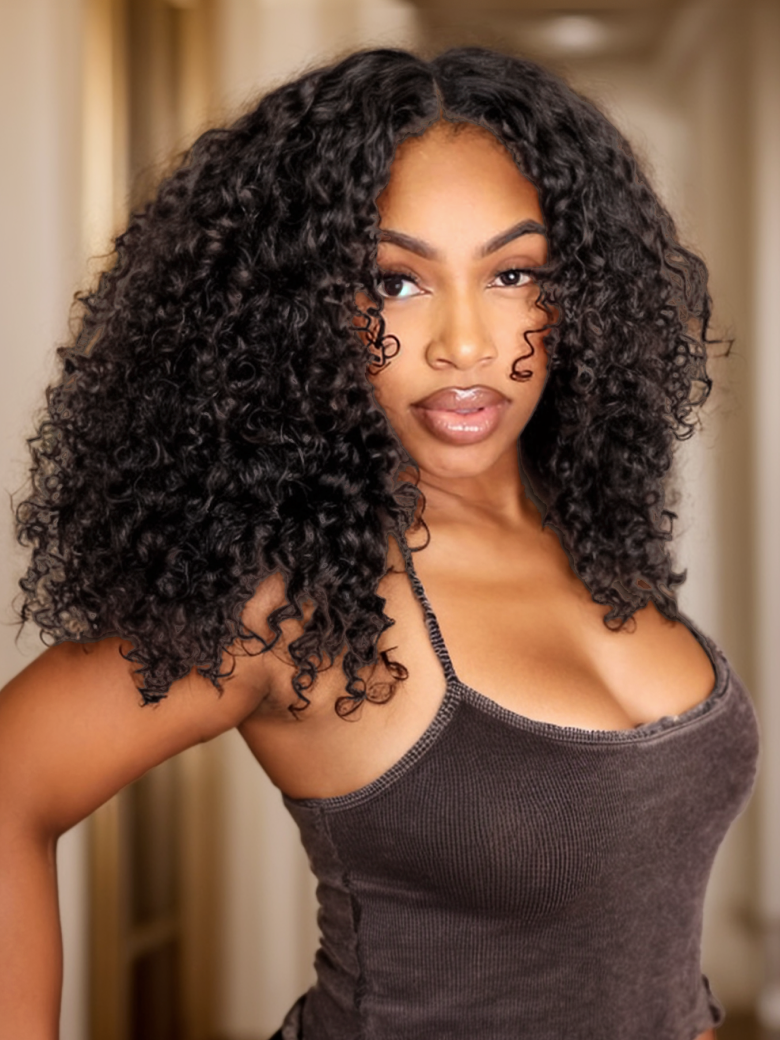 Unice 250% Density Long Curly 13x4 Transparent Lace Front Wig 100% Virgin Human Hair Pre-plucked Natural Black