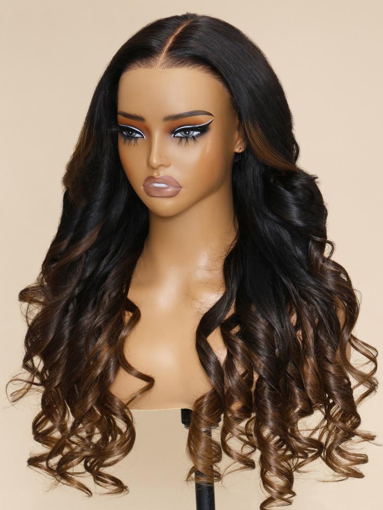UNice Magic Lace Wig Black to Chestnut Brown Ombre Body Wave With Optional 7x5 Replaceable Lace Closure