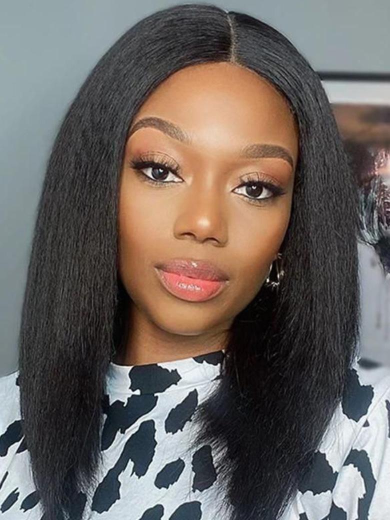 6x4.5 Pre-Cut Lace Yaki Straight Air Wig Put On And Go Glueless Wig Bouncy 150% Density