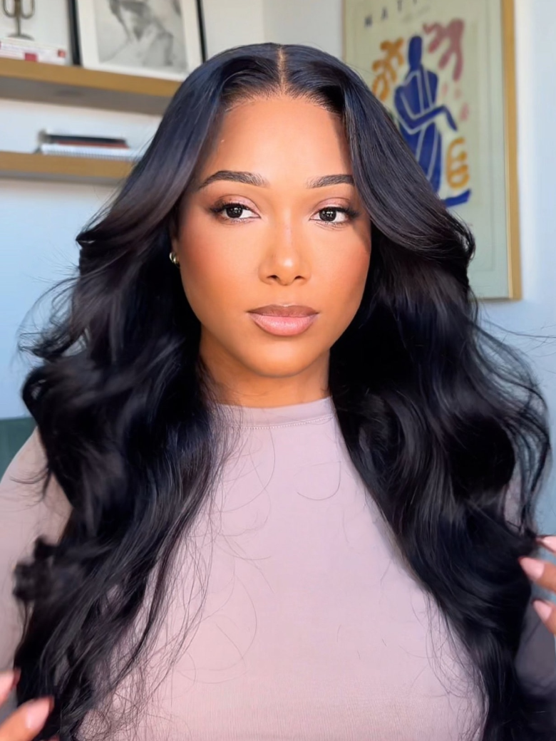 Fake Scalp Lace Wig Body Wave Human Virgin Human Hair Wig Middle Part Wig for African American Women Natural Balck Virgin Hair Wig