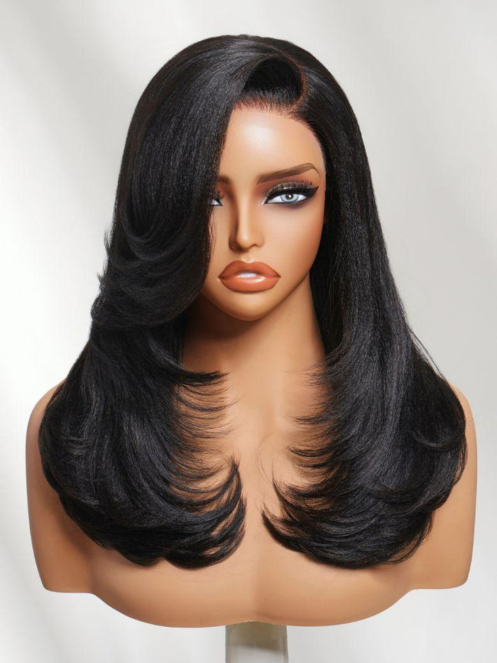 UNice Bye-Bye Knots 7x5 Lace Pre Side-Part Yaki Straight Wig with Blowout Feathered Layers