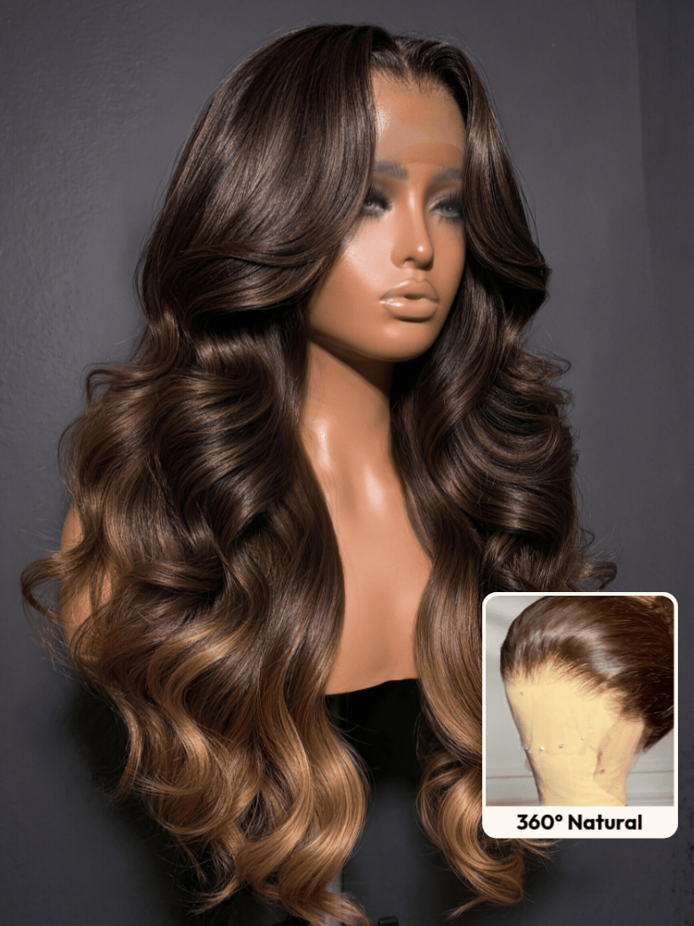 UNice 360 HD Lace Real Scalp™ Chocolate Brown to Caramel Honey Blonde Ombre Body Wave Wig Raw Virgin Hair