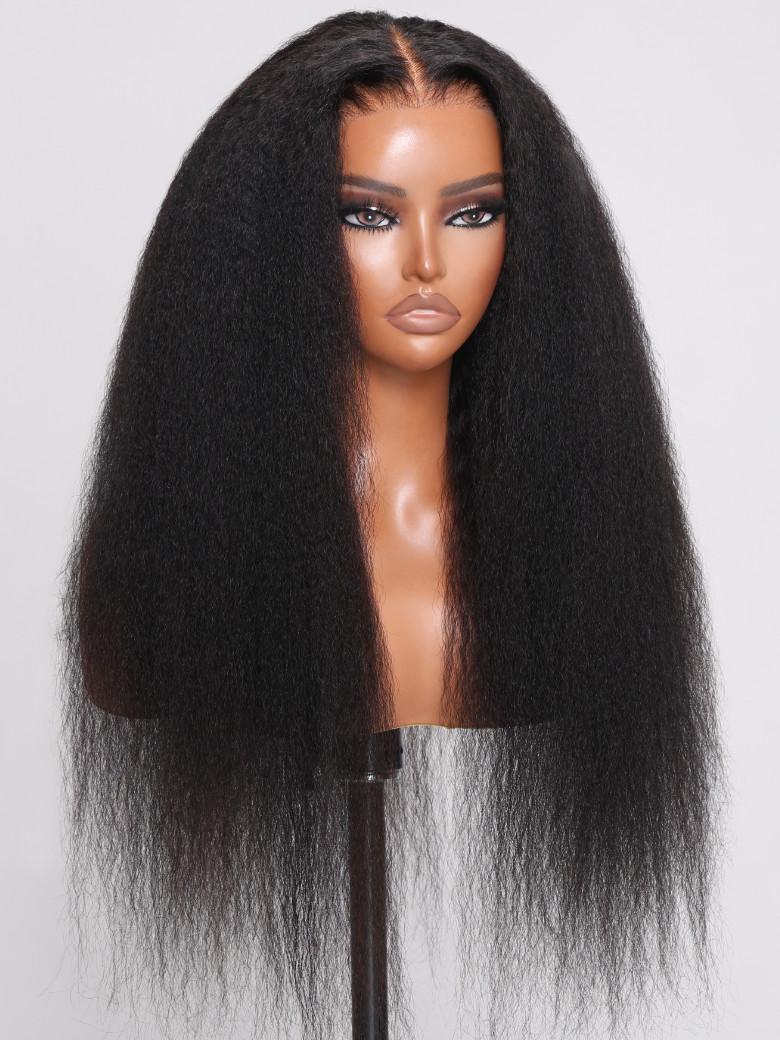 13x4 Pre-Everything Super Secure Black Kinky Straight Wig Real Ear To Ear Pre-Cut & Pre-Pluck &  Pre-Bleached Pre-Everything Wig