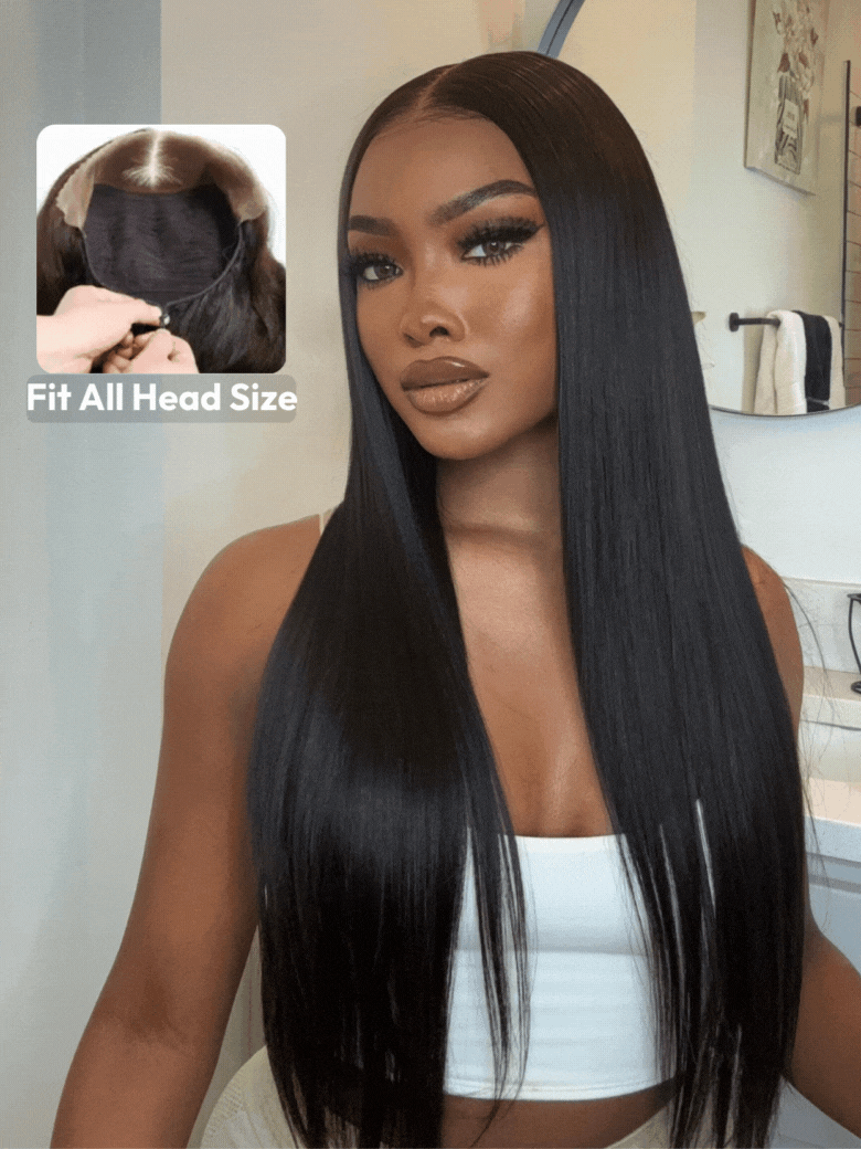 UNice Original Bye Bye Knots Wig 7x5 Glueless Lace Black Straight Bleached Knots Wig No Baby Hair 150% Density