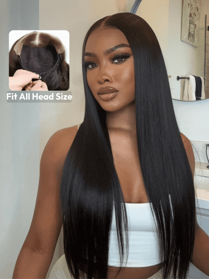 UNice Original Bye Bye Knots Wig 7x5 Glueless Lace Black Straight Bleached Knots Wig No Baby Hair 150% Density