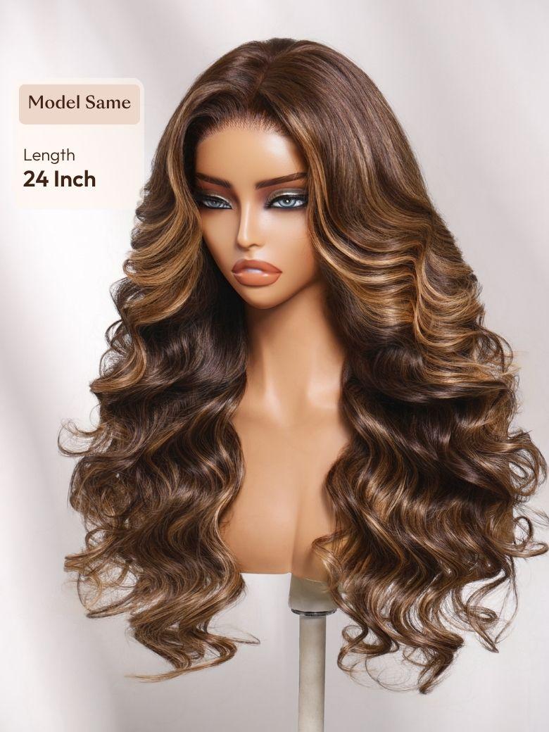 UNice 7x5 Bye Bye Slip™ Lace Caramel Brown Ombre with Dark Roots Water Wave Glueless Wig