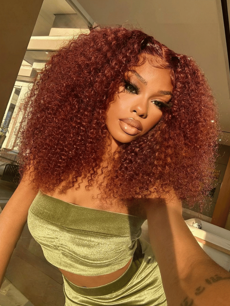 7x5 Bye Bye Knots Wig Glueless Lace Reddish Brown Kinky Curly Bleached Knots Wig 150% Density