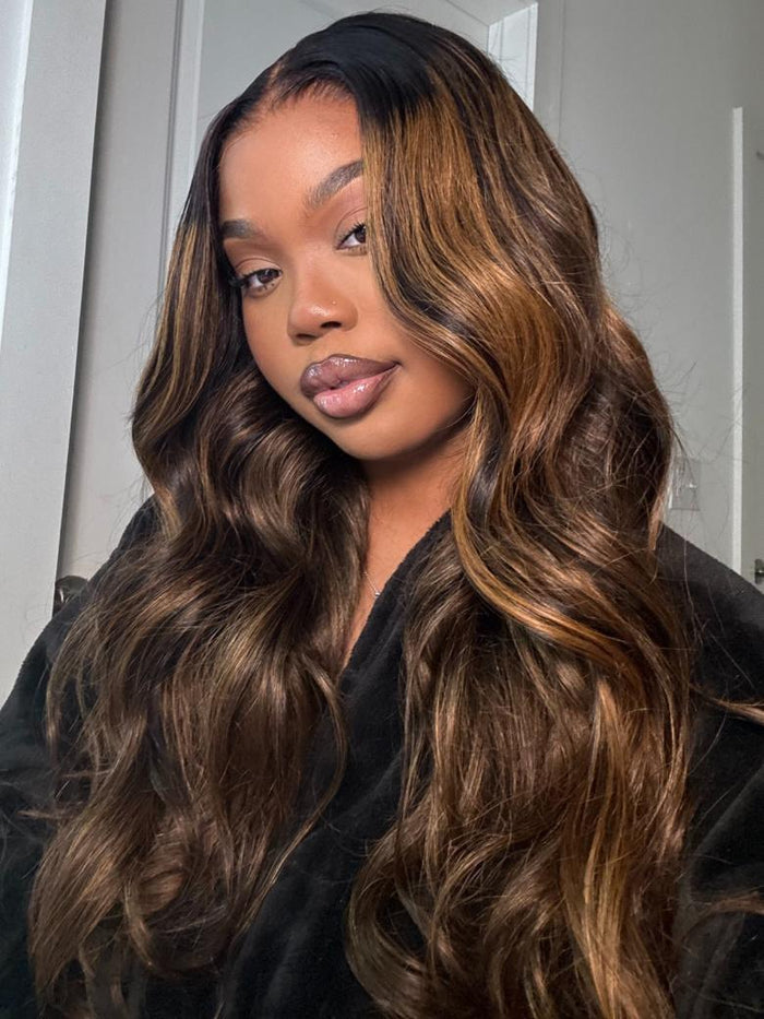 [26"=$139] Glueless Brown Highlight U Part Body Wave Wig 3s Fast Install 100% Human Virgin Hair