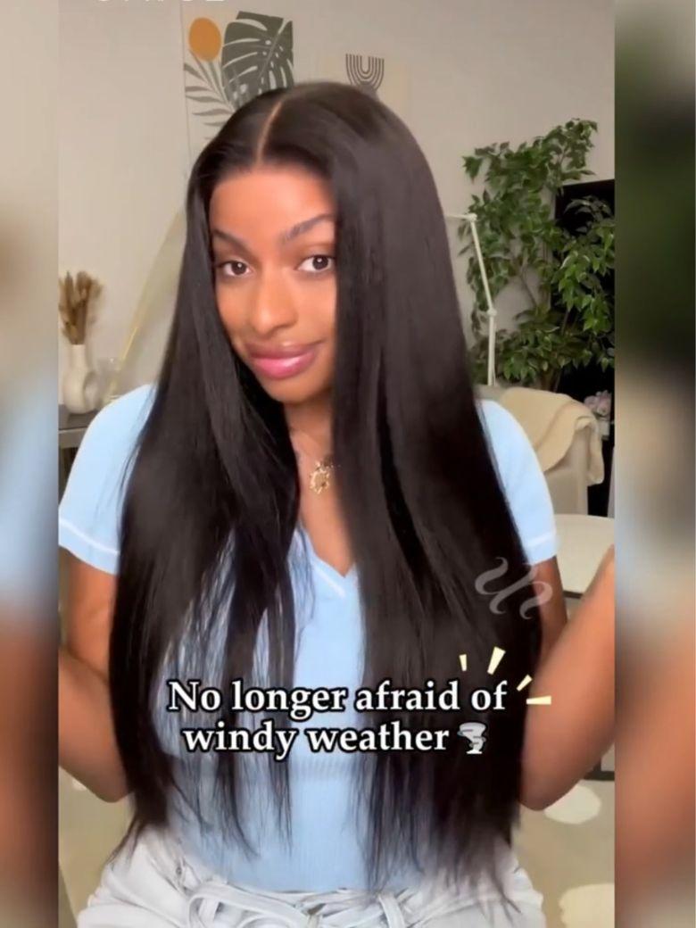 UNice Bye-Bye Slip™ Wig Black Yaki Straight Flexible Mesh Cap Wig with Secure Silicone Strips and Drawstring