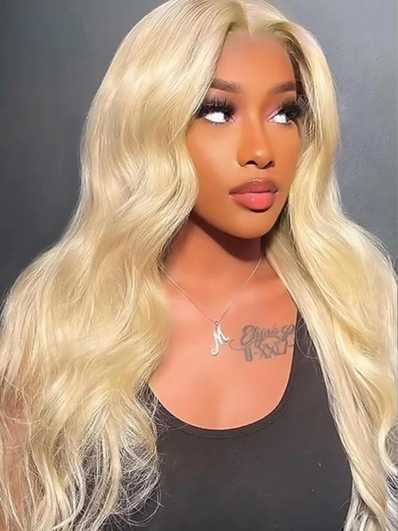 180% Density 13x4 Lace Frontal Volume 613 Blonde Body Wave Human Hair Lace Front Wig