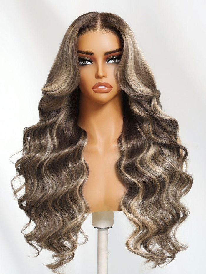 UNice 13x4 Pre-Everything™ Lace No Slip Frontal Ash Brown Blonde Highlights Loose Wave Drawstring Wig with Face Framing Layers