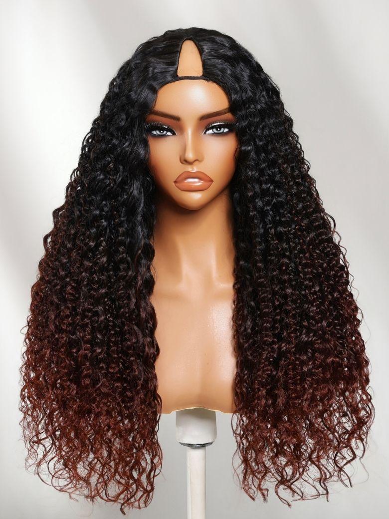 UNice EasiContour™ V Part Black to Reddish Brown Ombre Yaki Straight Wig