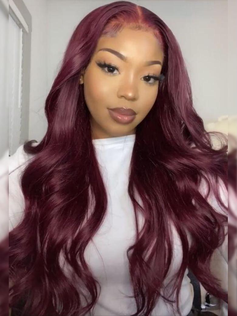 [24"=$169] 13x4 Lace Front Reddish Purple Side Part Body Wave Wig