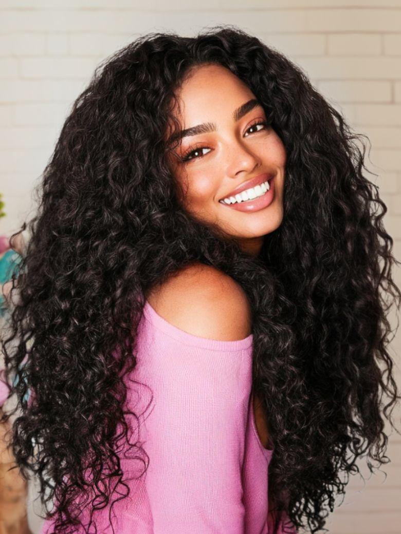 UNice Glueless 7x5 Burmese Curly Wig with Finger Coily Ends 100% Human Hair Black to Chestnut Brown Ombre Bye-Bye Knots™ 7x5 Lace Drawstring Wig