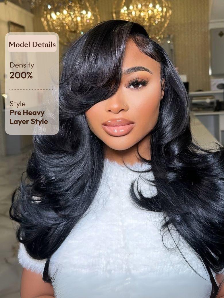 UNice Bye-Bye Slip™ Wig Feathered Layer Side Part 200% Density Wig with Secure Silicone Strips and Drawstring