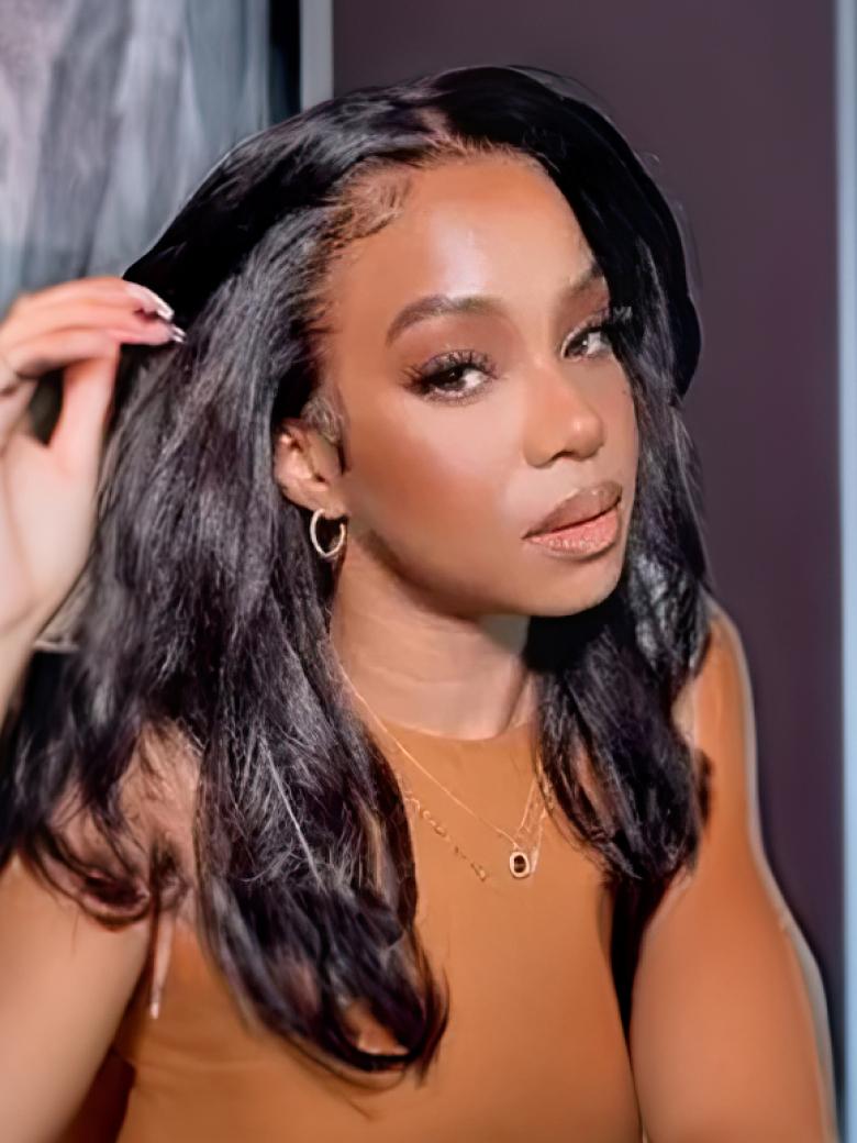 EasiContour V Part Glueless Kinky Straight Bouncy Natural Black Wig