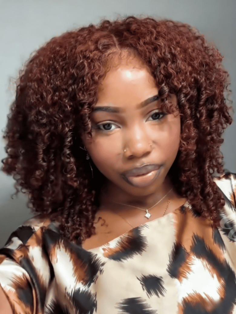 7x5 Bye-Bye Knots™ Wig Glueless Lace Jerry Curly & Afro Kinky Curly Reddish Brown Drawstring Wig With Bleached Knots
