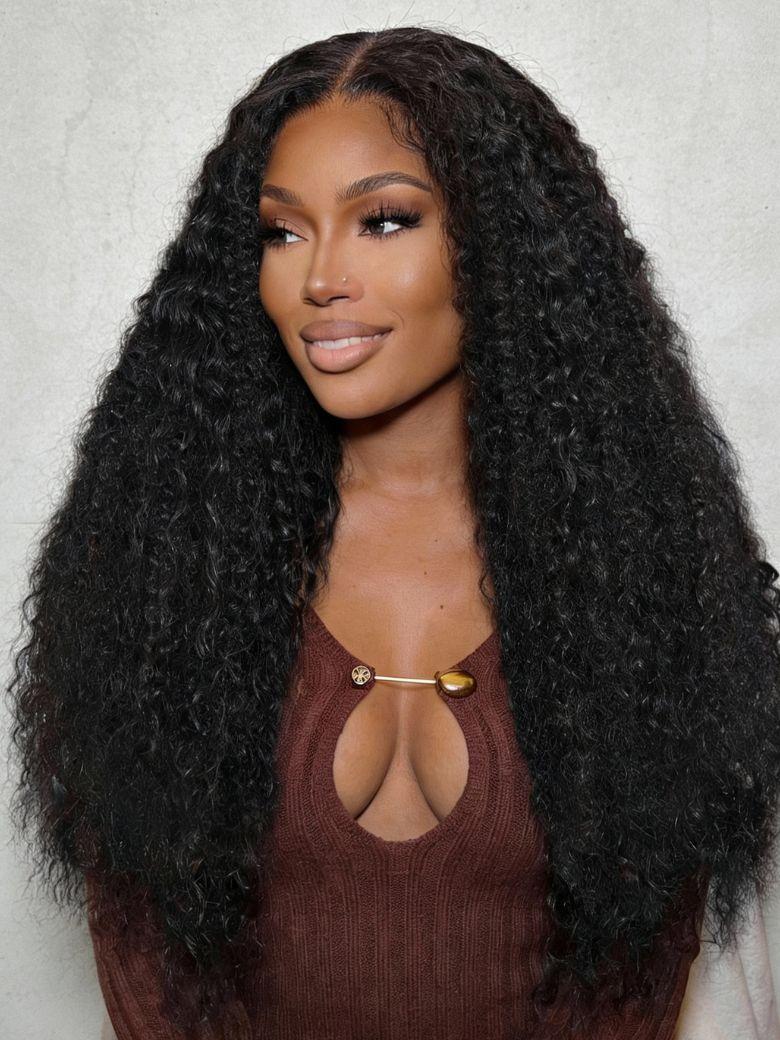 UNice 7x5 Lace Bye-Bye Knots Black Defined Coils 3C-4A Blend Curly Wig with Invisi Drawstring