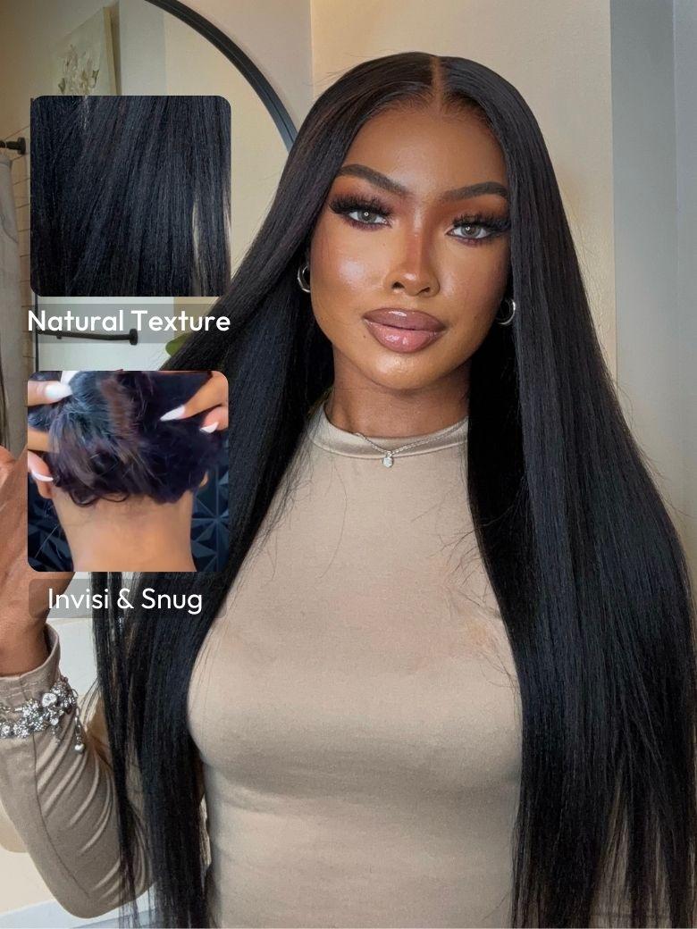UNice Bye Bye Knots™ Wig 7x5 Glueless Lace Black Yaki Straight Wig With Invisible Knots