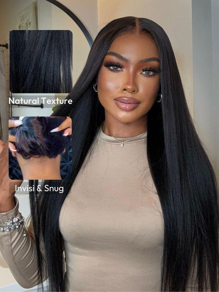UNice Bye Bye Knots™ Wig 7x5 Glueless Lace Black Yaki Straight Wig With Invisible Knots