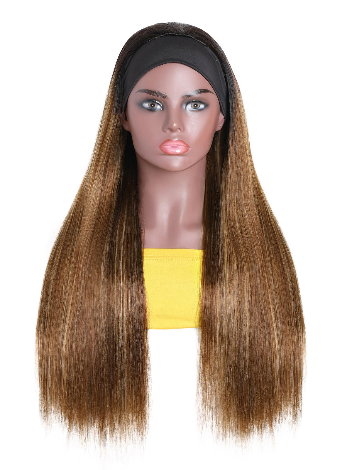 [22"=$91] Ombre Dark Roots Honey Blonde Human Hair Wig 150% Density Headband Straight Glueless Wigs