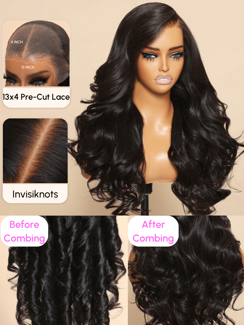 UNice 13x4 Pre-Cut Lace Front Super Secure 3D Body Wave Wig Real Ear To Ear Pre-Cut & Pre-Pluck & Pre-Bleached Pre-Everything Wig
