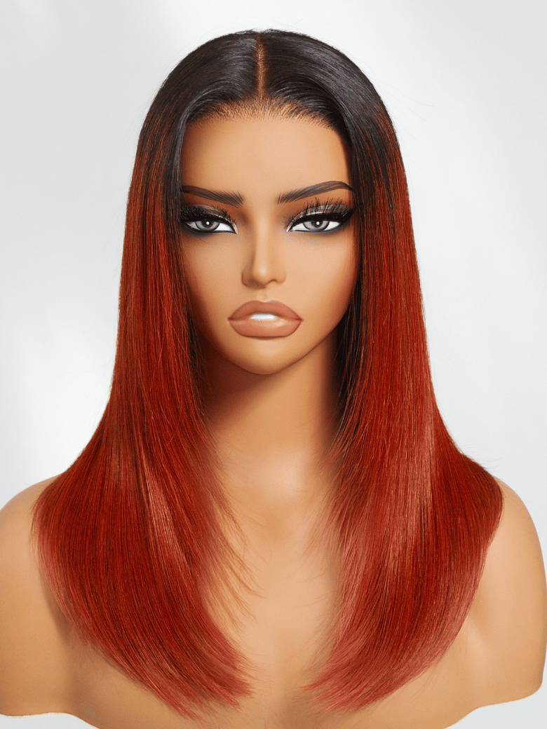 UNice Bye-Bye Knots 7x5 Lace Burnt Orange with Dark Roots Layered Straight Wig